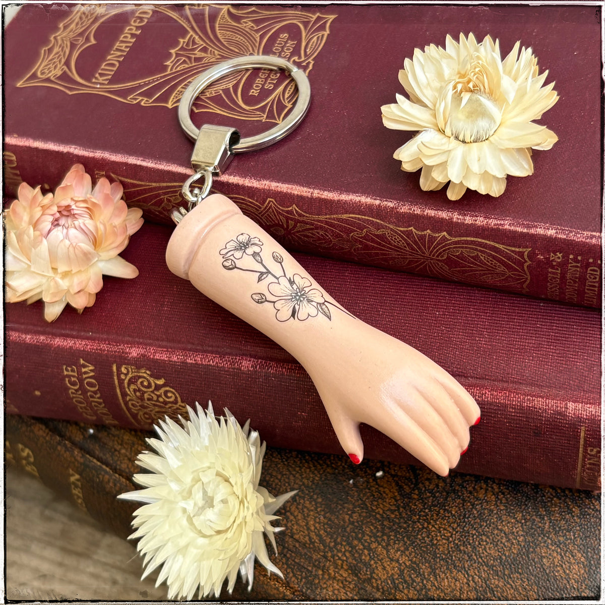 Porcelain Doll Arm Key Ring - B&W Bouquet
