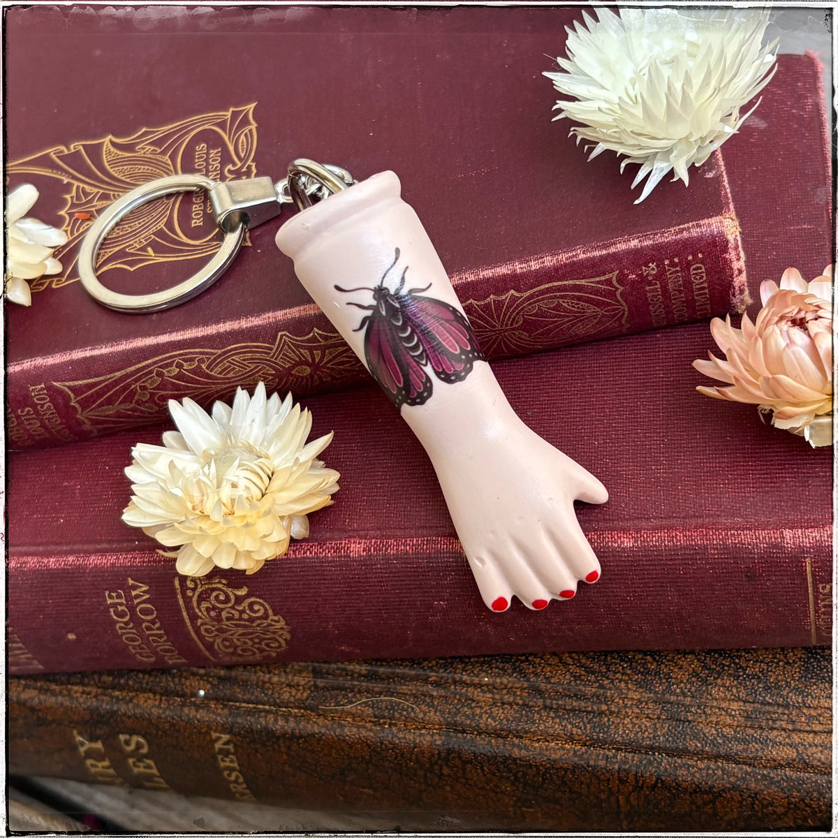 Porcelain Doll Arm Key Ring - Purple Moth