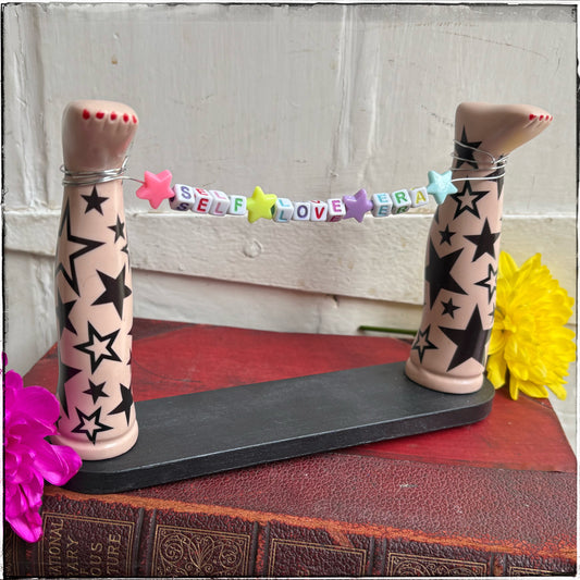 Large Recycled Porcelain Doll Leg Sign Holder - Self Love Era