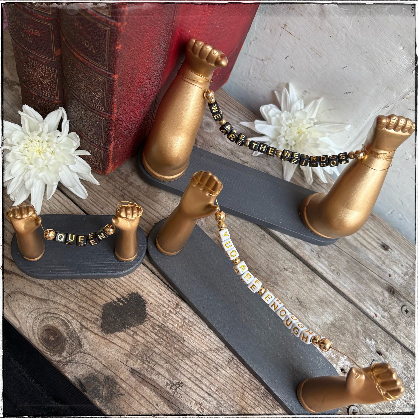 Large Recycled Porcelain Doll Leg Sign Holder - We Are The Weirdos