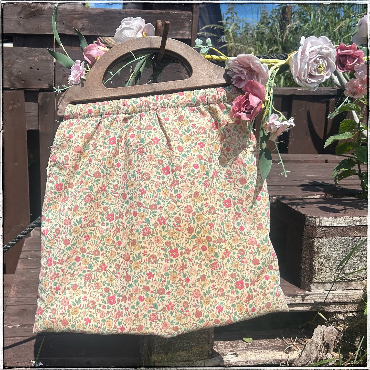 70s Vintage Floral Knitting Bag