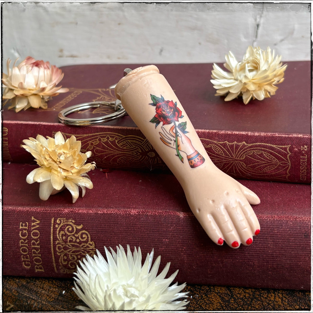 Porcelain Doll Arm Key Ring - Rose in Hand