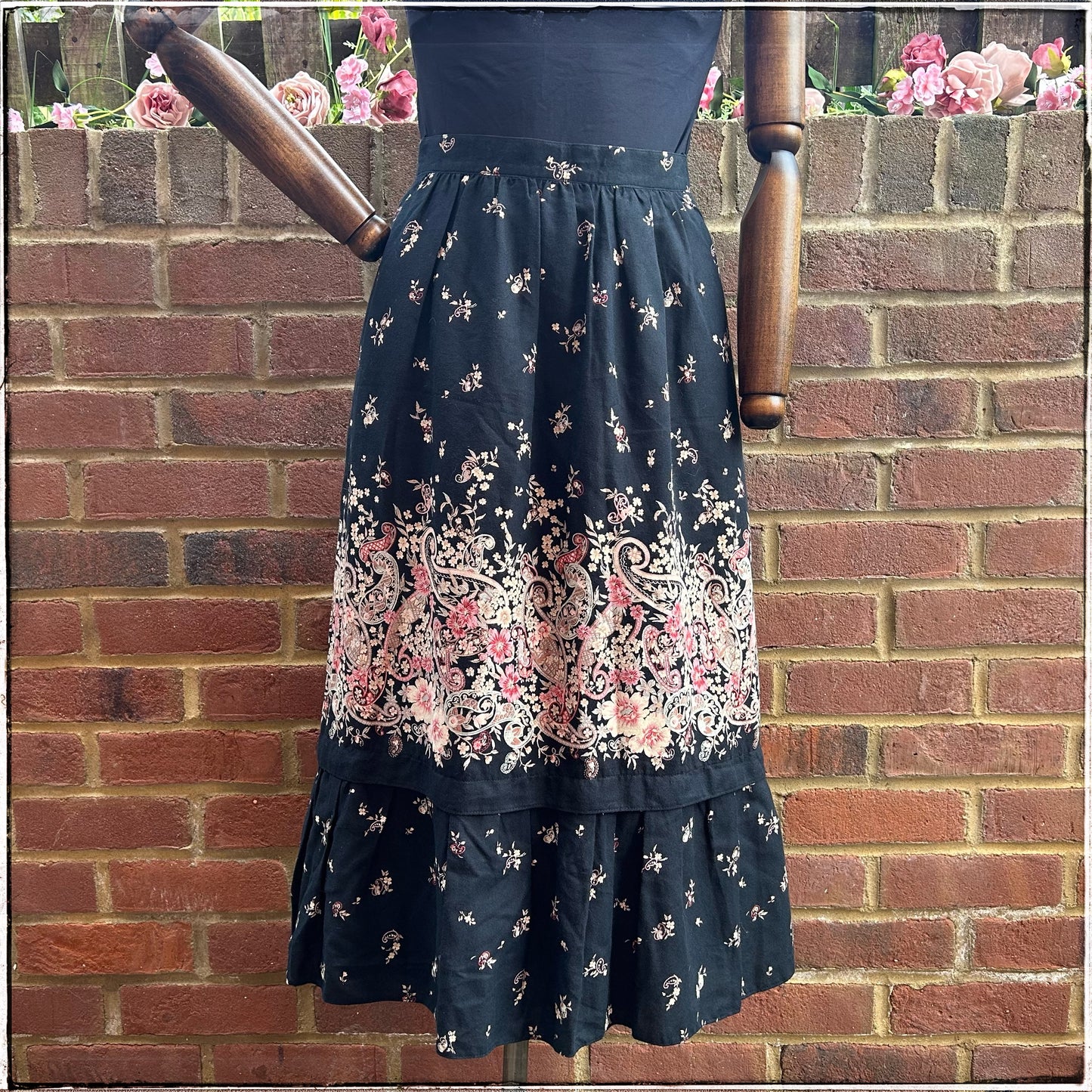 Vintage Floral Boho Midi Skirt