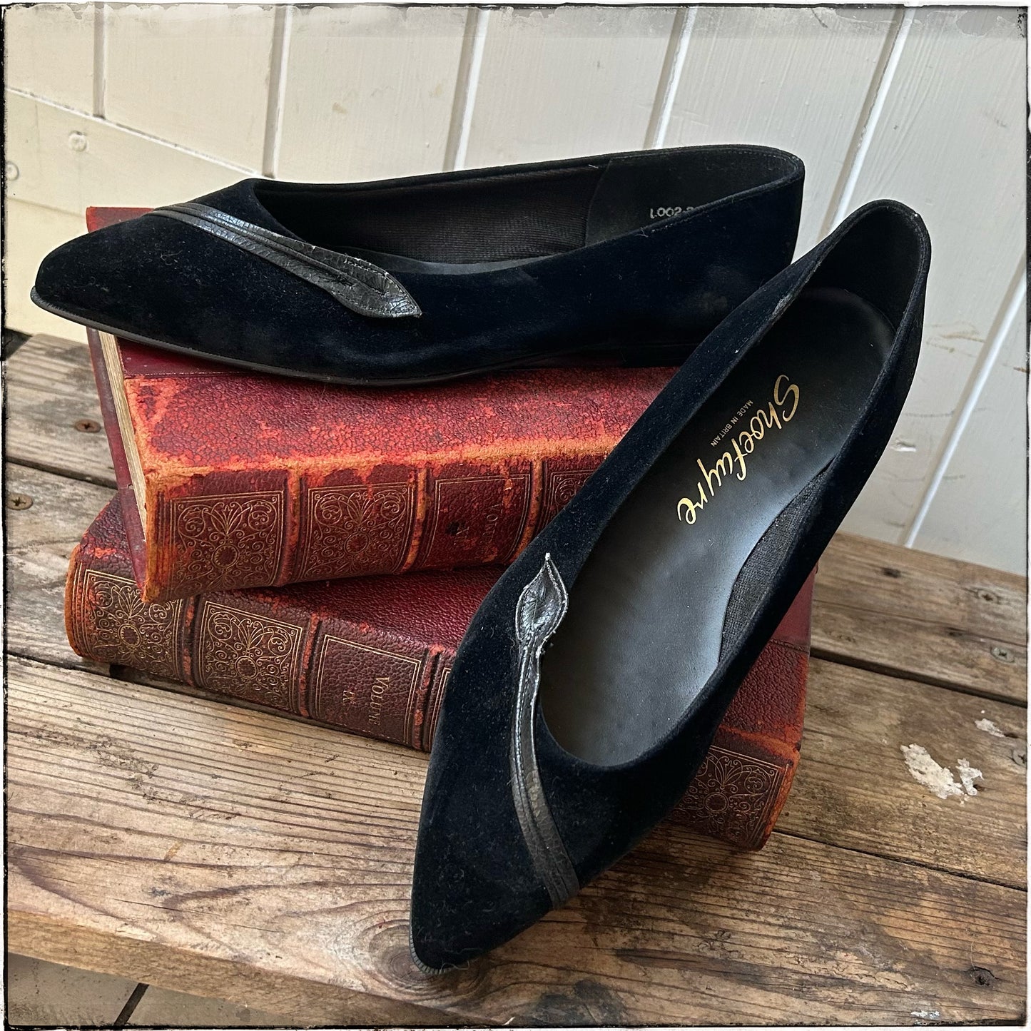 Vintage 80s Black Suede Leather Detail Flats