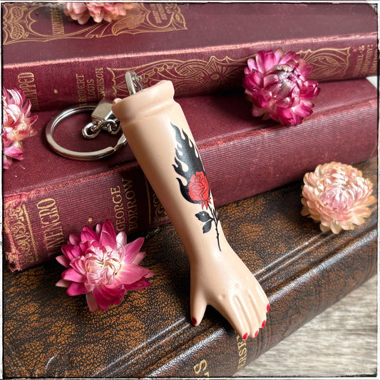 Porcelain Doll Arm Key Ring - Flaming Rose