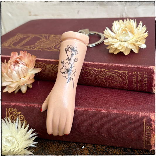 Porcelain Doll Arm Key Ring - B&W Bouquet