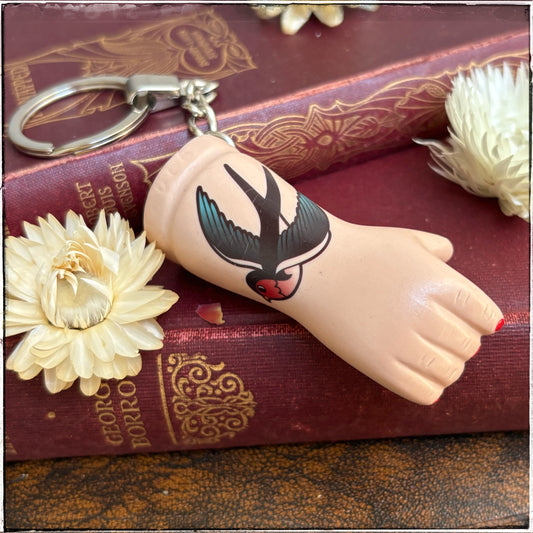 Porcelain Doll Arm Key Ring - Blue Swallow