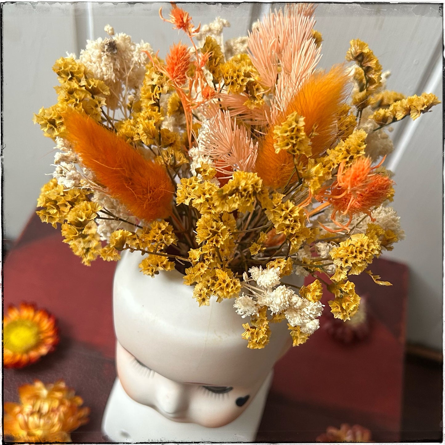 Vintage recycled porcelain doll head - Coral Hair