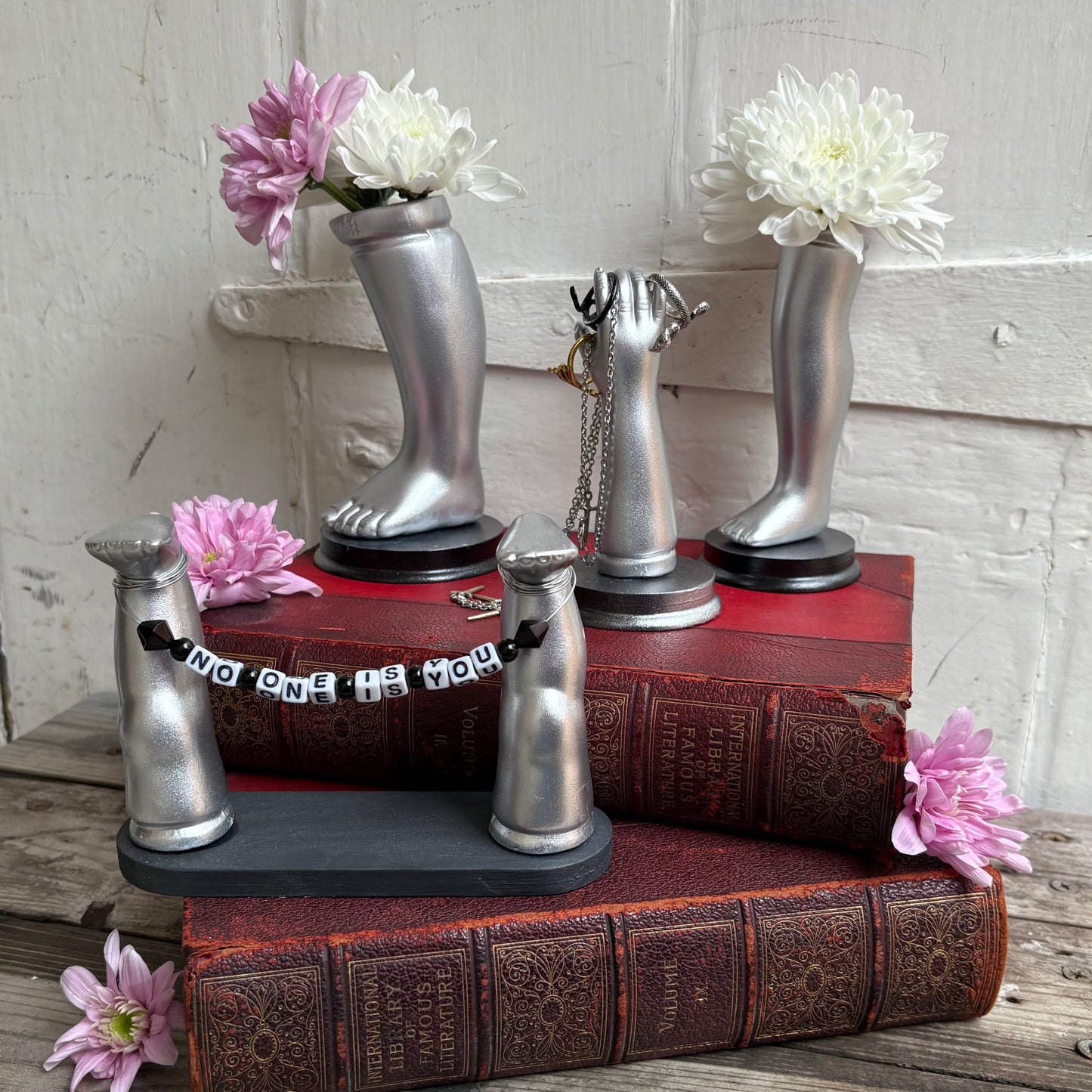 Medium Recycled Porcelain Doll Leg Sign Holder - No One Is You