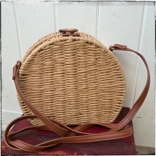 Vintage Style Woven Circular Shoulder Bag