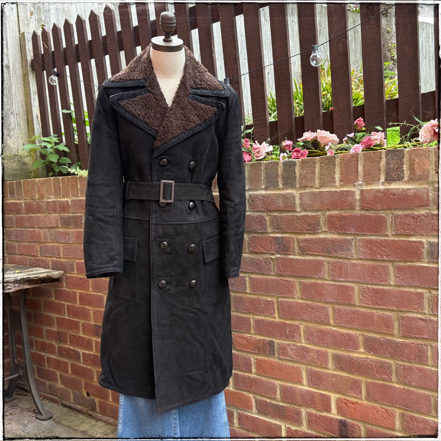 Vintage 70s Black Belted Sheepskin Coat