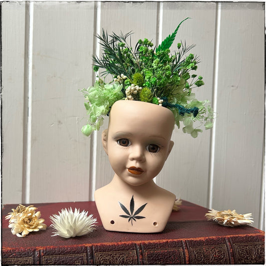 Vintage recycled porcelain doll head -Flower