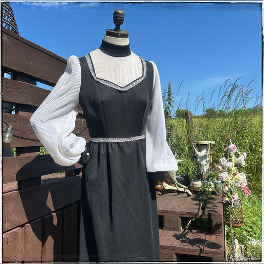 Vintage 70s Black Prairie Maxi Dress