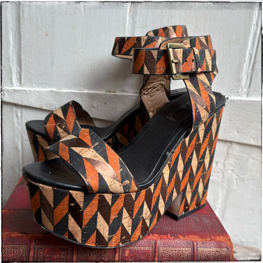 Vintage Topshop 70s Style Cork Wedge Sandals