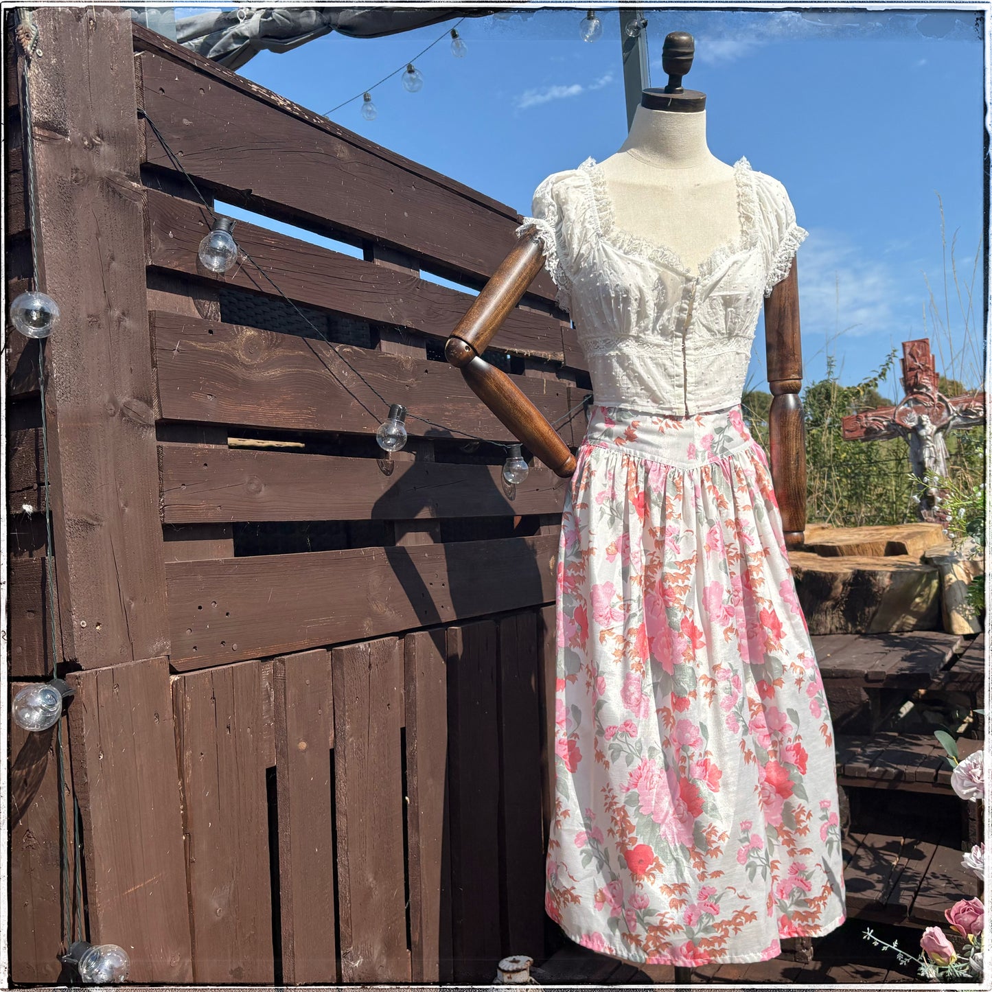 Vintage 80s Rose Print Midi Skirt