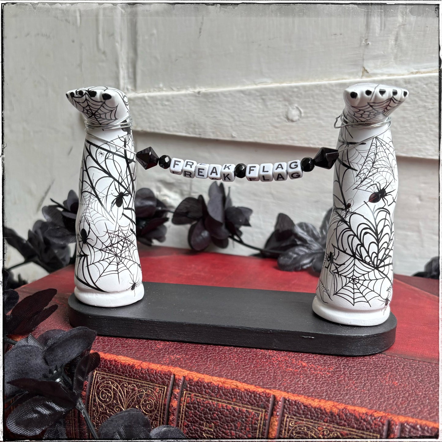 Medium Recycled Porcelain Doll Leg Sign Holder - Freak Flag