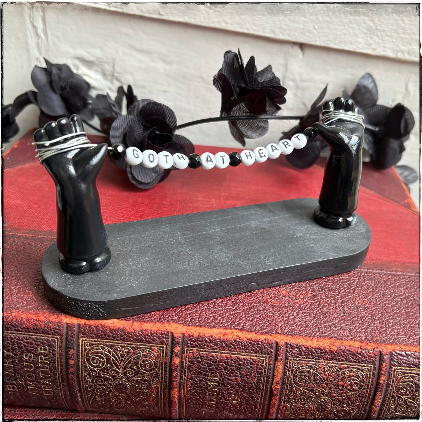 Medium Recycled Porcelain Doll Arm Sign Holder - Goth at Heart