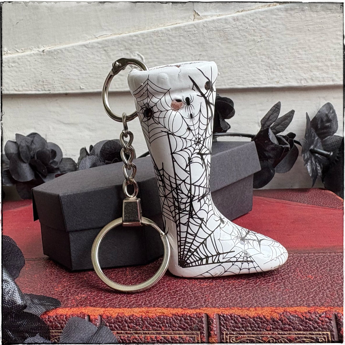 Doll Leg Key Ring - White Spiderwebs