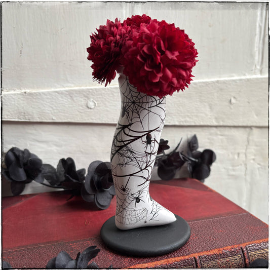 Small Doll Leg Vase - White Spiderwebs