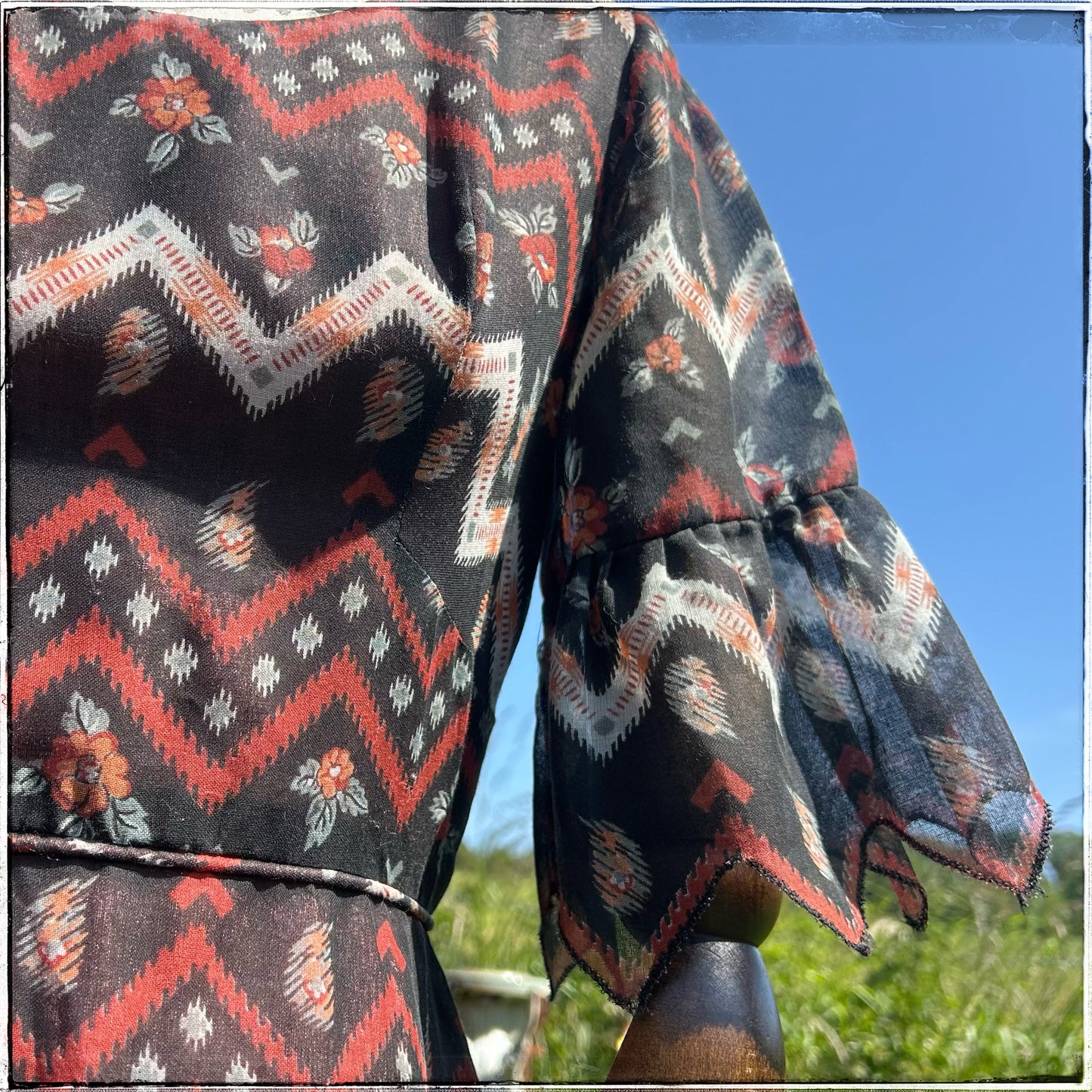 70s Vintage Geometric Print Maxi Dress