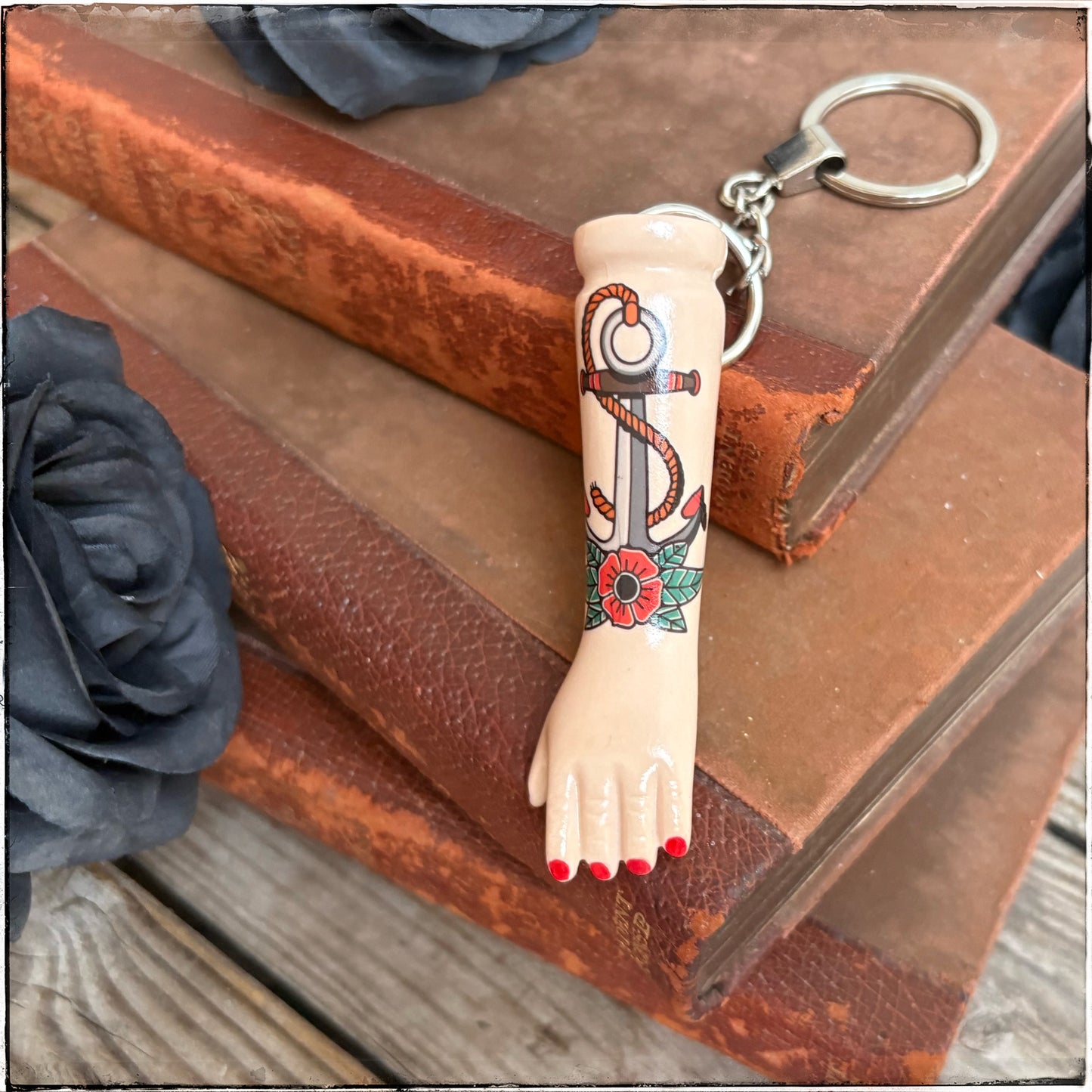 Doll Arm Key Ring - Rose & Anchor