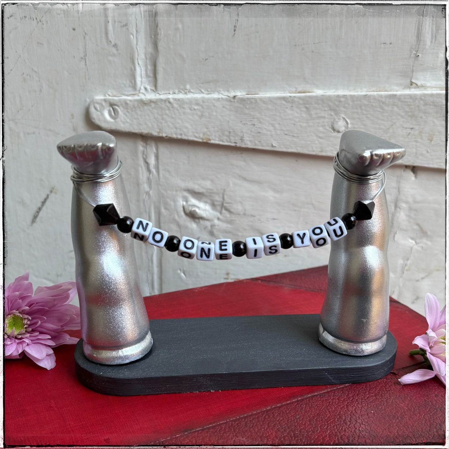 Medium Recycled Porcelain Doll Leg Sign Holder - No One Is You