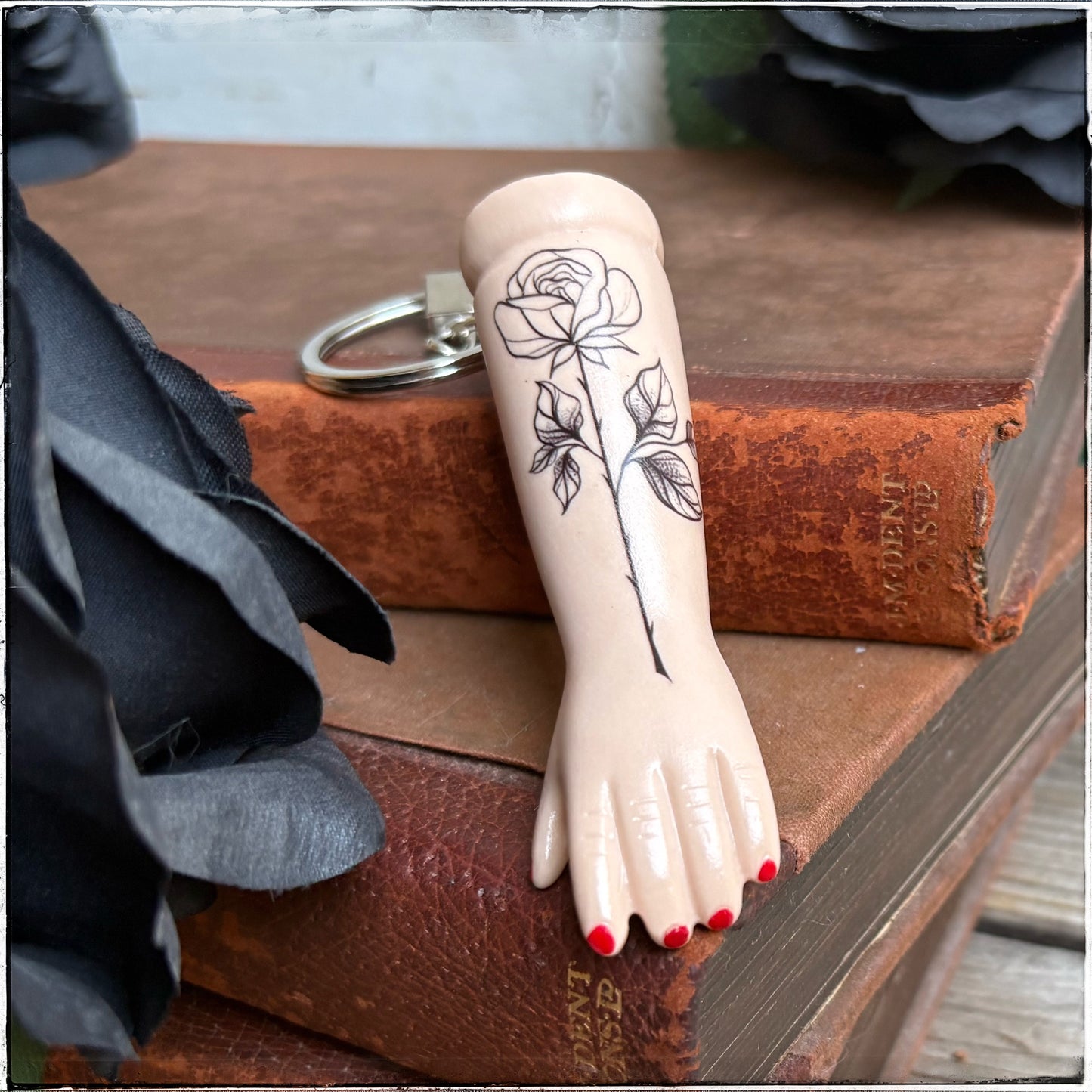 Doll Arm Key Ring - Large Single Rose