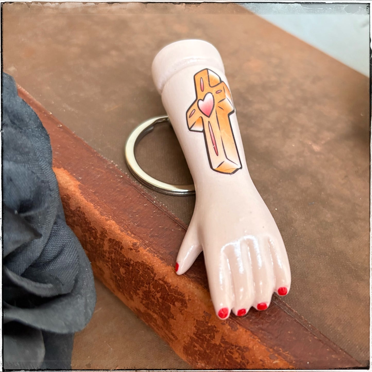 Doll Arm Key Ring - Gold Cross