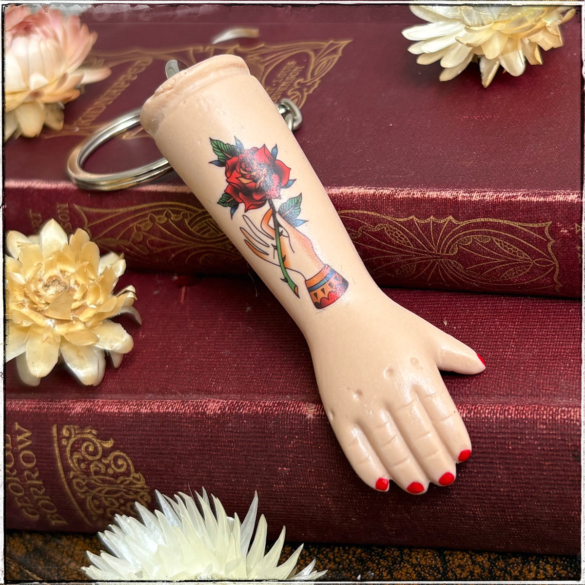 Porcelain Doll Arm Key Ring - Rose in Hand