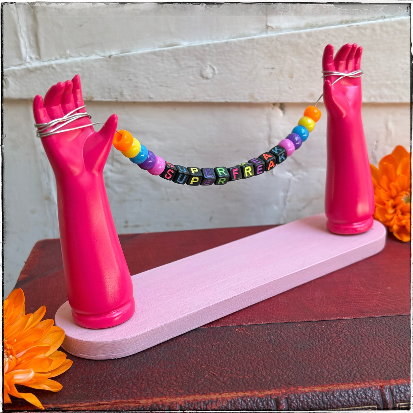 Large Recycled Porcelain Doll Arm Sign Holder - Superfreak