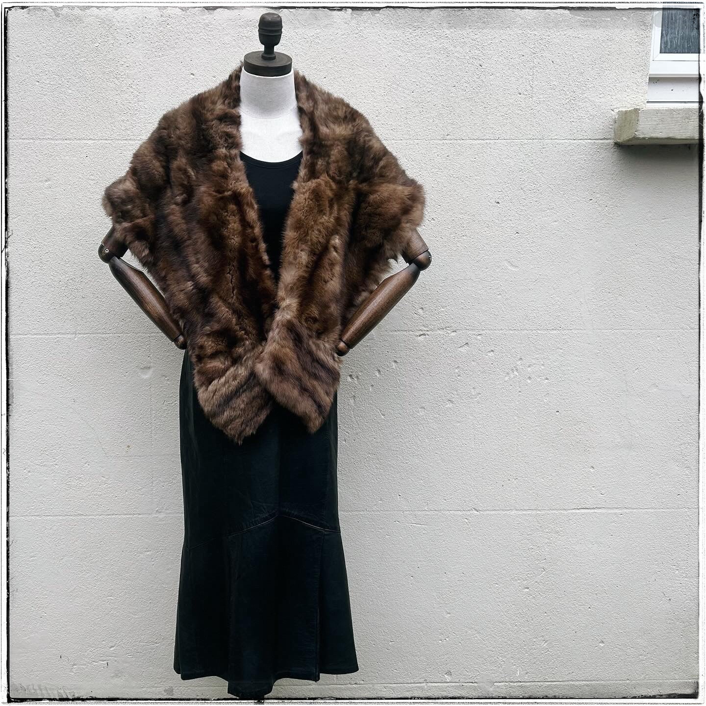 Vintage Large Brown Embroidered Real Fur Stole