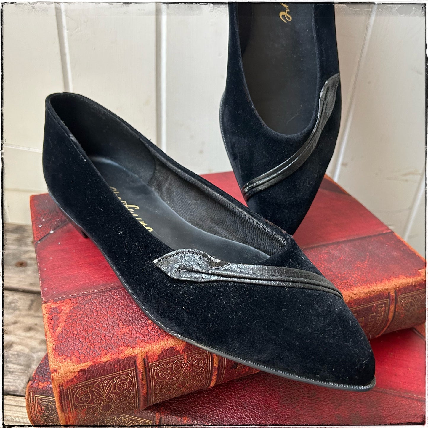 Vintage 80s Black Suede Leather Detail Flats