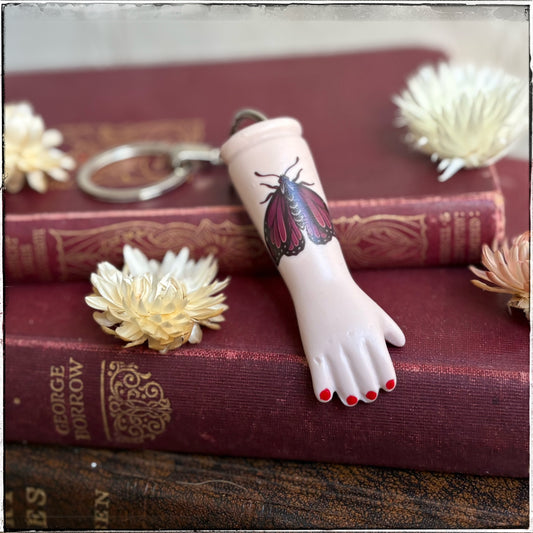 Porcelain Doll Arm Key Ring - Purple Moth