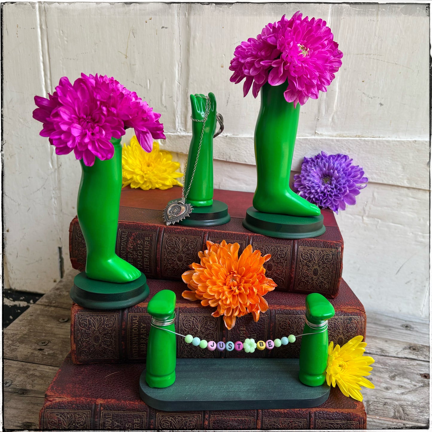 Medium Recycled Porcelain Doll Arm Sign Holder - Just Be