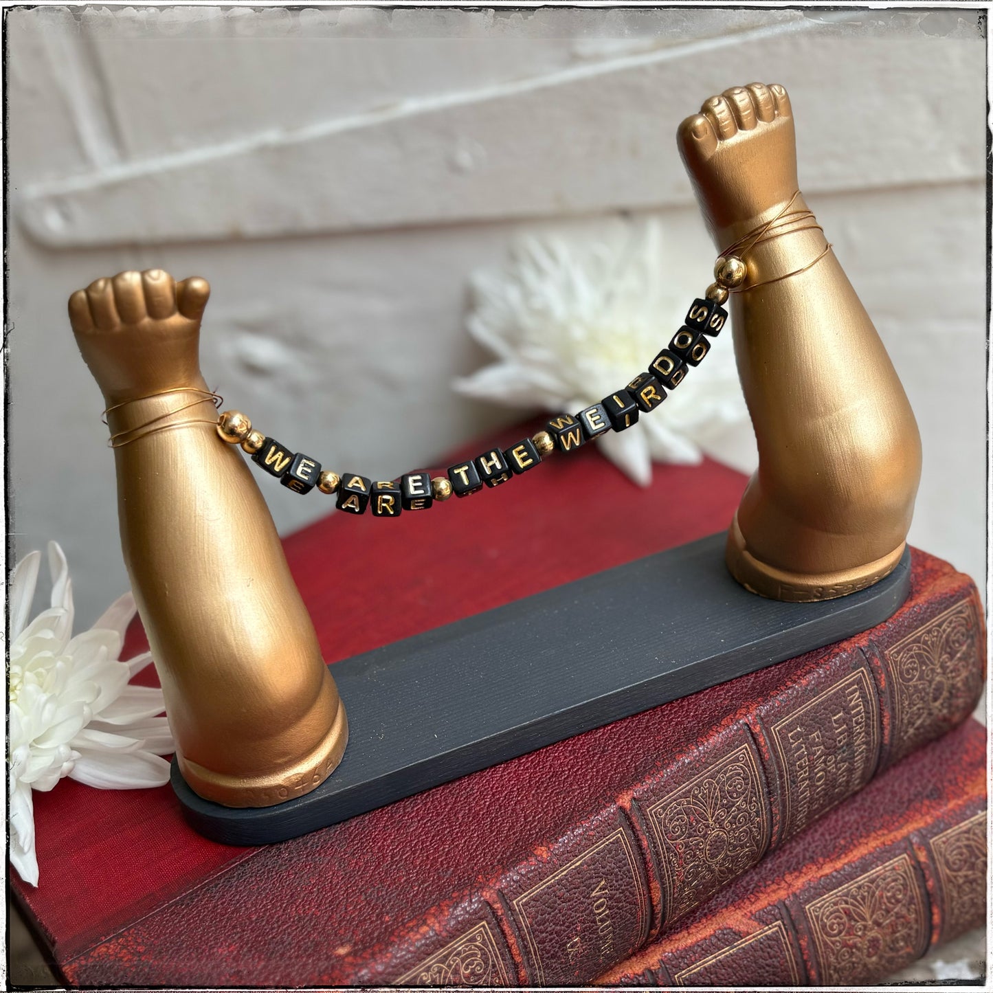 Large Recycled Porcelain Doll Leg Sign Holder - We Are The Weirdos