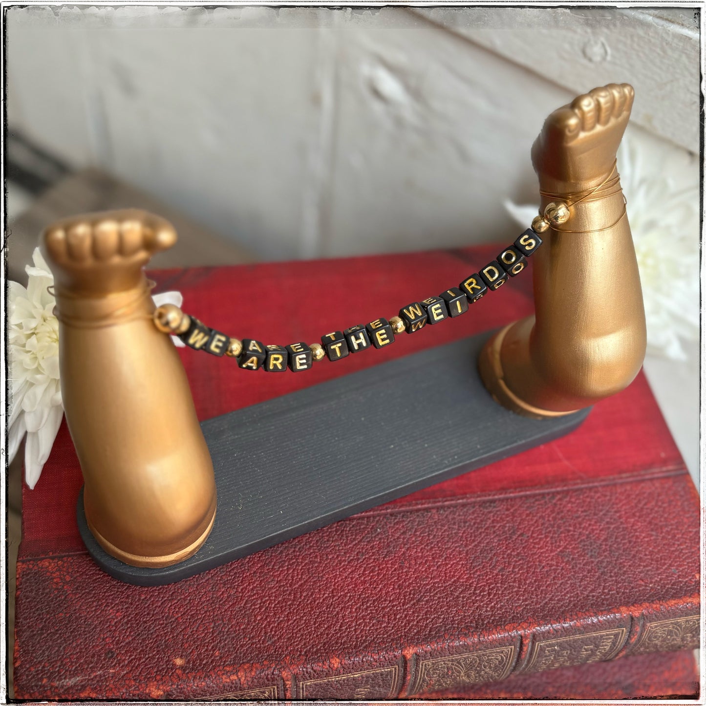 Large Recycled Porcelain Doll Leg Sign Holder - We Are The Weirdos