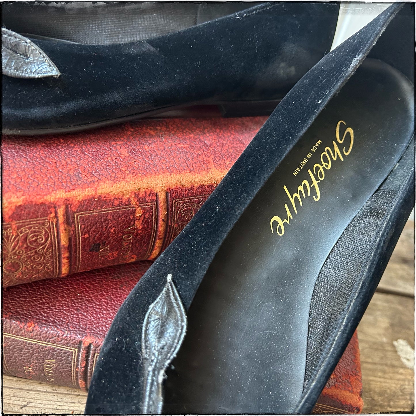 Vintage 80s Black Suede Leather Detail Flats