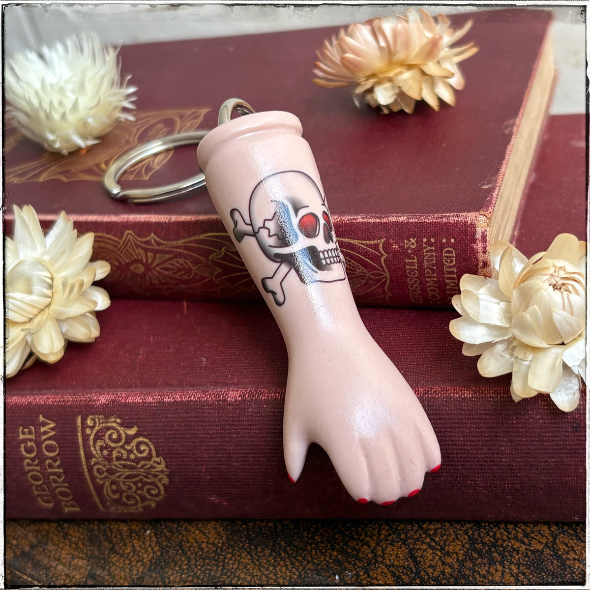 Porcelain Doll Arm Key Ring - Skull & Crossbones