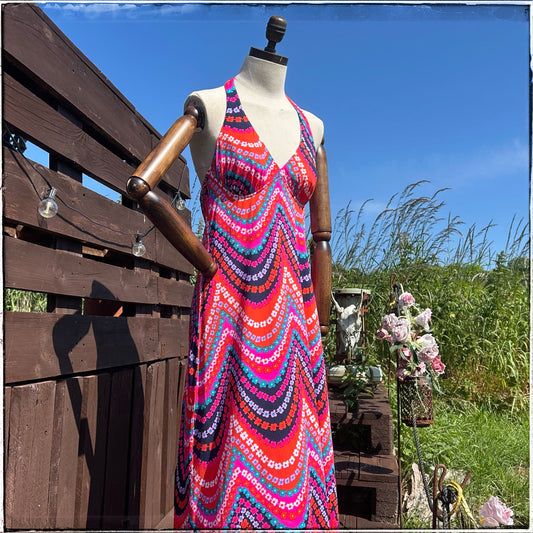70s Elizabeth Stuart Halter Neck Maxi Dress