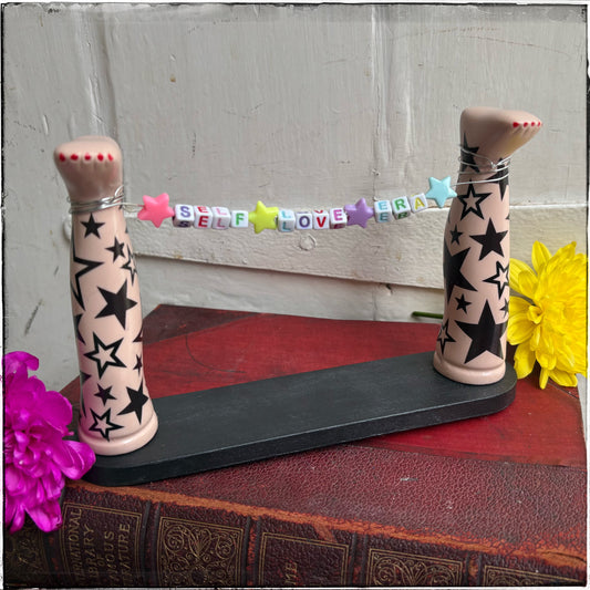 Large Recycled Porcelain Doll Leg Sign Holder - Self Love Era