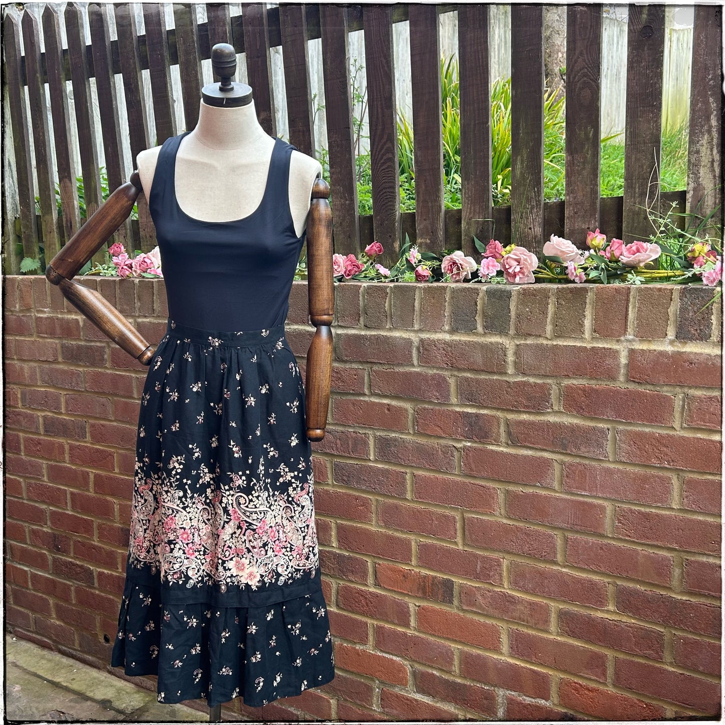 Vintage Floral Boho Midi Skirt