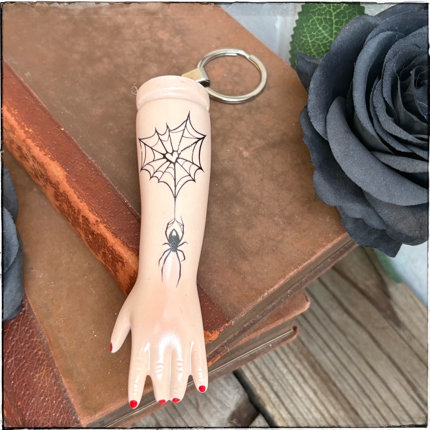Large Doll Arm Key Ring - Heart Spiderweb