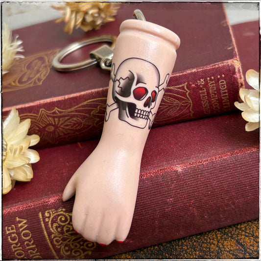 Porcelain Doll Arm Key Ring - Skull & Crossbones