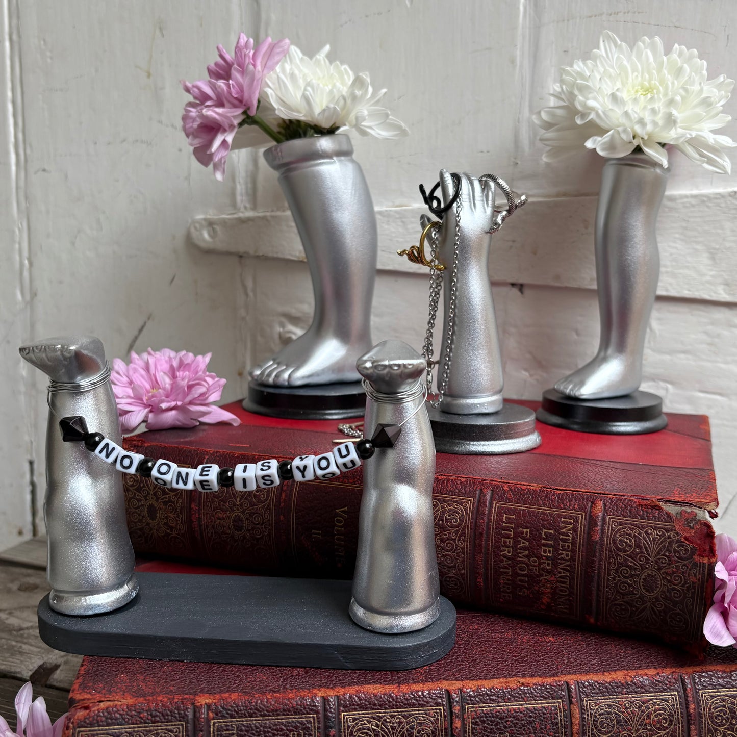 Medium Recycled Porcelain Doll Leg Sign Holder - No One Is You