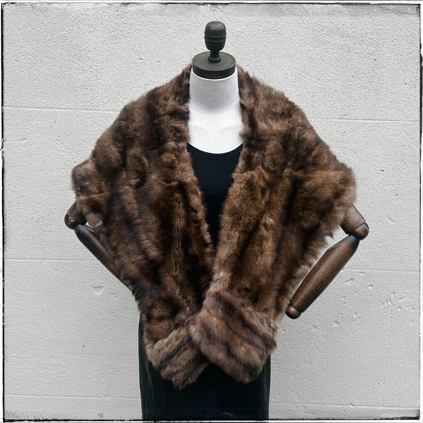 Vintage Large Brown Embroidered Real Fur Stole