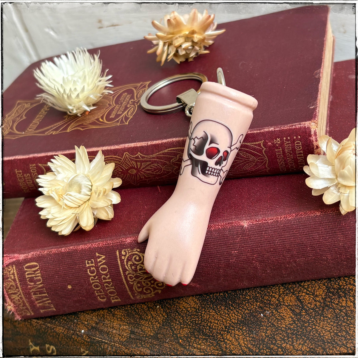 Porcelain Doll Arm Key Ring - Skull & Crossbones