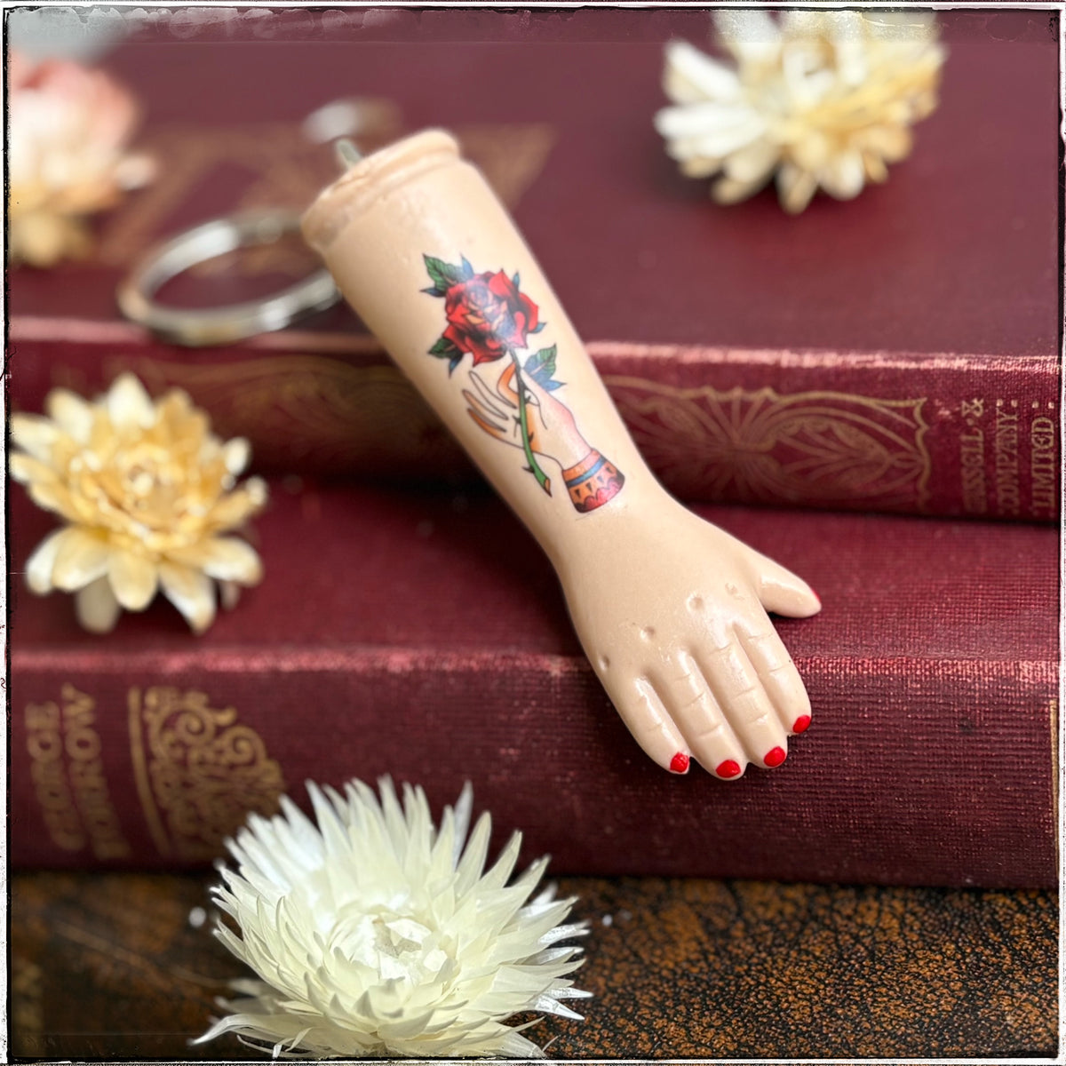 Porcelain Doll Arm Key Ring - Rose in Hand