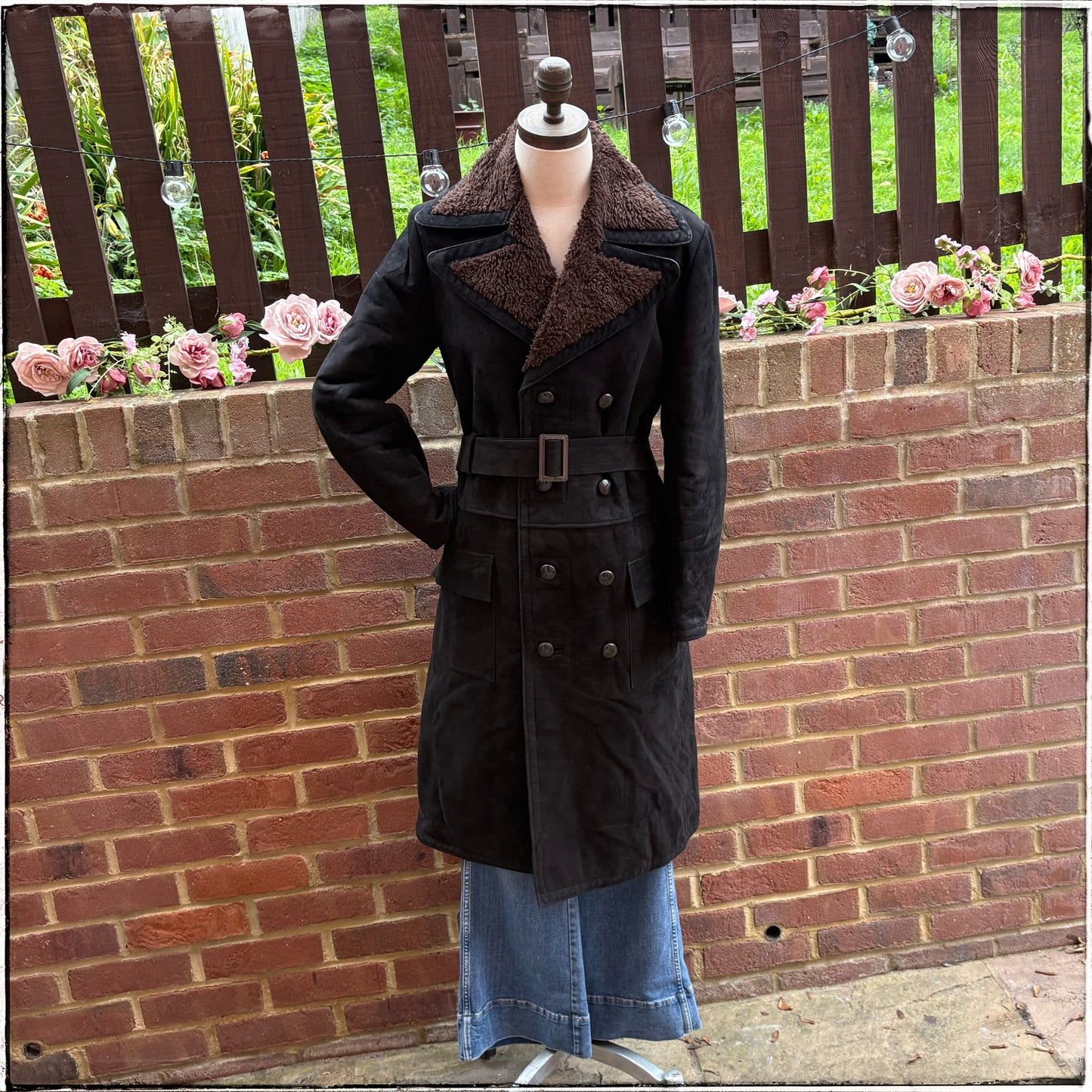 Vintage 70s Black Belted Sheepskin Coat