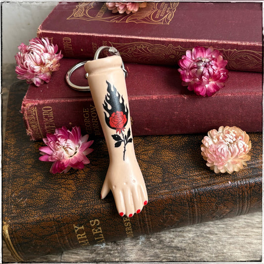 Porcelain Doll Arm Key Ring - Flaming Rose