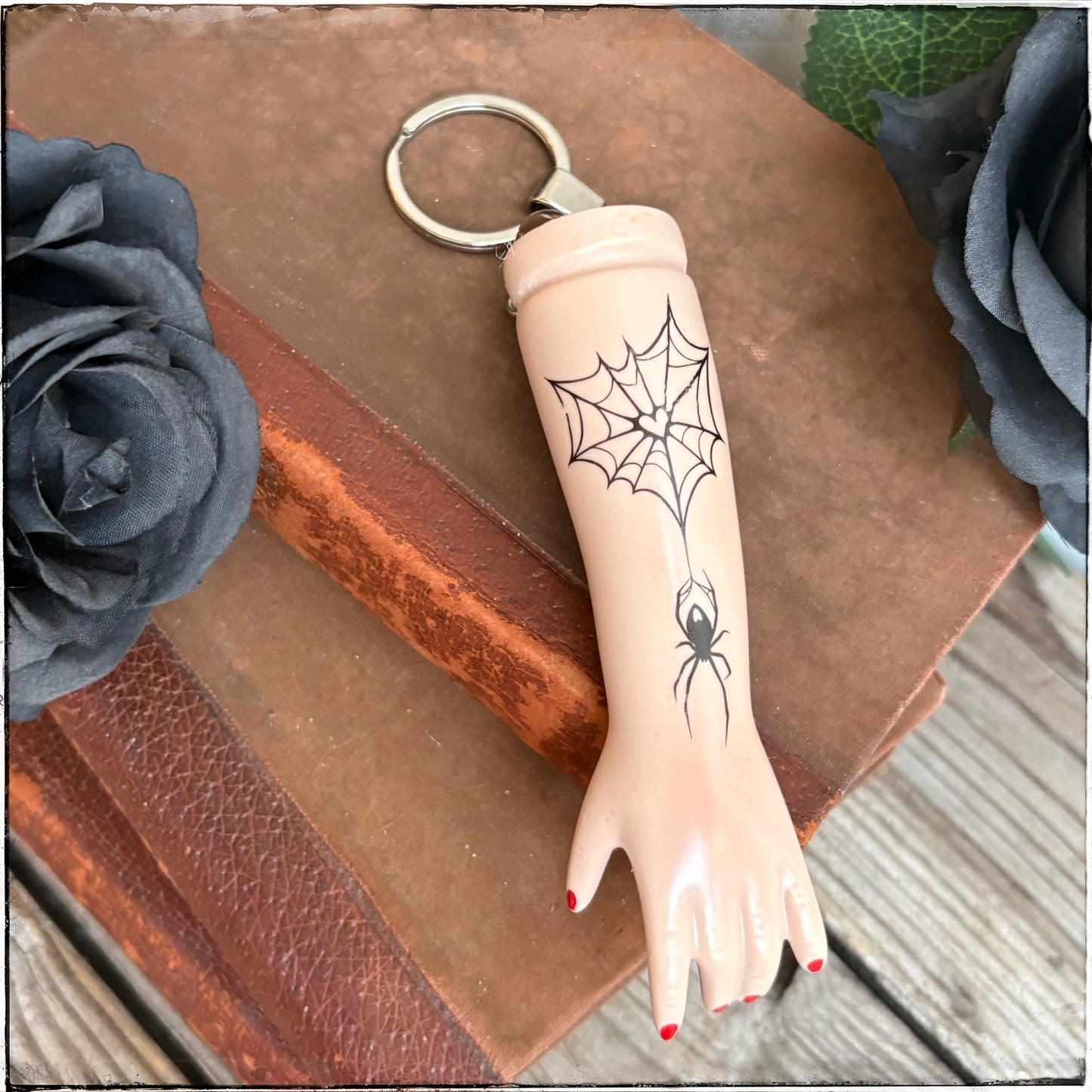 Large Doll Arm Key Ring - Heart Spiderweb